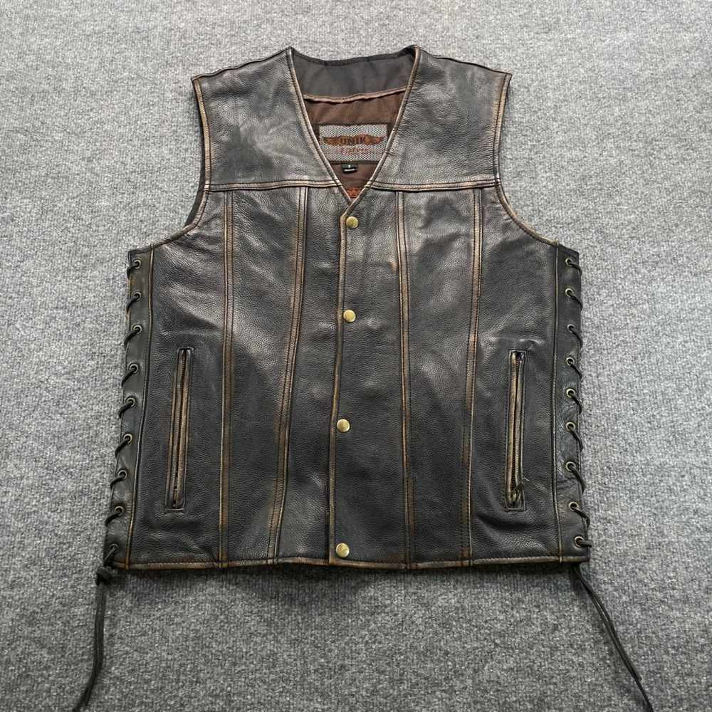 Unik Ultra Leather Vest Mens S Brown Distressed Biker Concealed Carry Lace Up